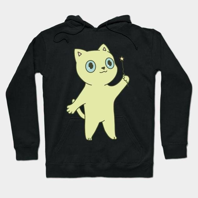 Cute green cat illustration magic wand Hoodie by maoudraw